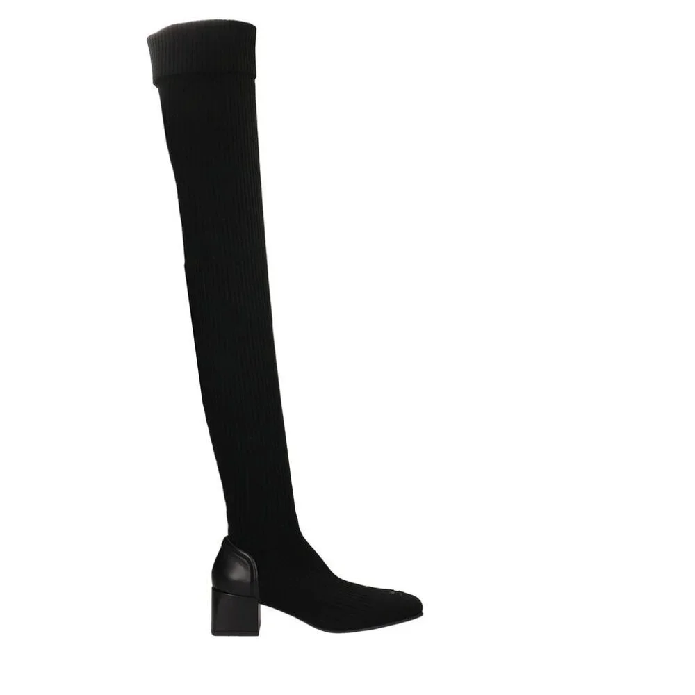 Courreges Logo Patch Over the Knee Ribbed Sock Boots 40 10